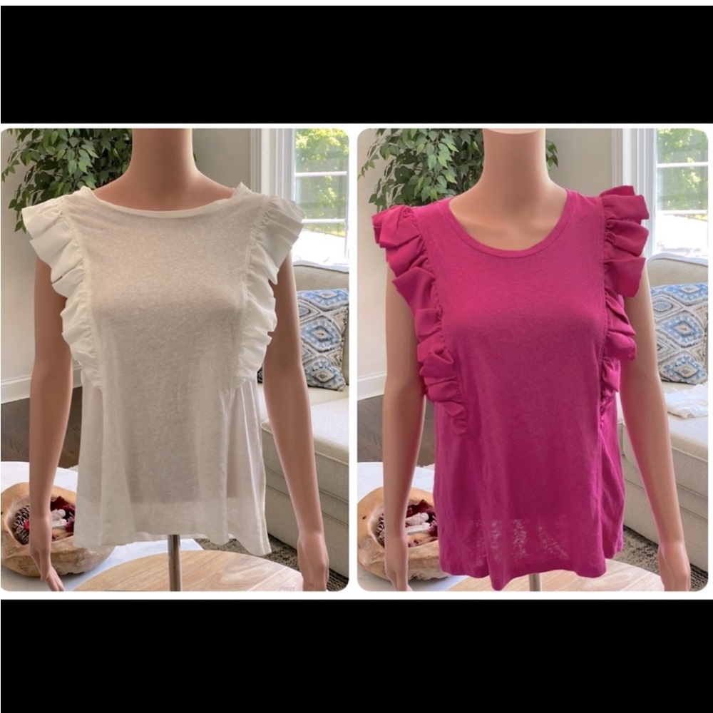 BCBGMaxAzria Ruffled Sleeve Blouse - White and Pink 2 for 1